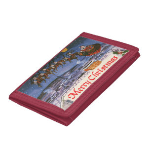 Vintage Christmas Santa Claus Flying His Sleigh Trifold Wallet