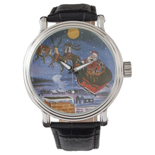 Vintage Christmas Santa Claus Flying His Sleigh Watch