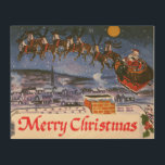 Vintage Christmas Santa Claus Flying His Sleigh Wood Wall Art<br><div class="desc">Vintage illustration Christmas holiday design featuring Santa Claus with his reindeer flying his sleigh about to deliver toys on Christmas Eve. Santa is flying over rooftops with chimneys of the sleeping town on this clear beautiful night with stars shining bright. Text reads Merry Christmas.</div>