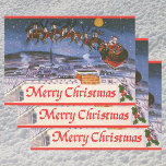 Vintage Christmas Santa Claus Flying His Sleigh Wrapping Paper Sheets<br><div class="desc">Vintage illustration Christmas holiday design featuring Santa Claus with his reindeer flying his sleigh about to deliver toys on Christmas Eve. Santa is flying over rooftops with chimneys of the sleeping town on this clear beautiful night with stars shining bright. Text reads Merry Christmas.</div>