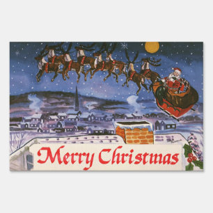 Vintage Christmas Santa Claus Flying His Sleigh Yard Sign