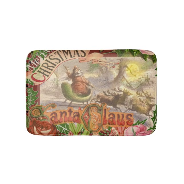 Vintage Christmas Santa Claus Flying Sleigh Bath Mat (Front)