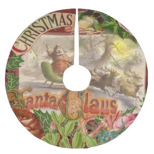Vintage Christmas Santa Claus Flying Sleigh Brushed Polyester Tree Skirt