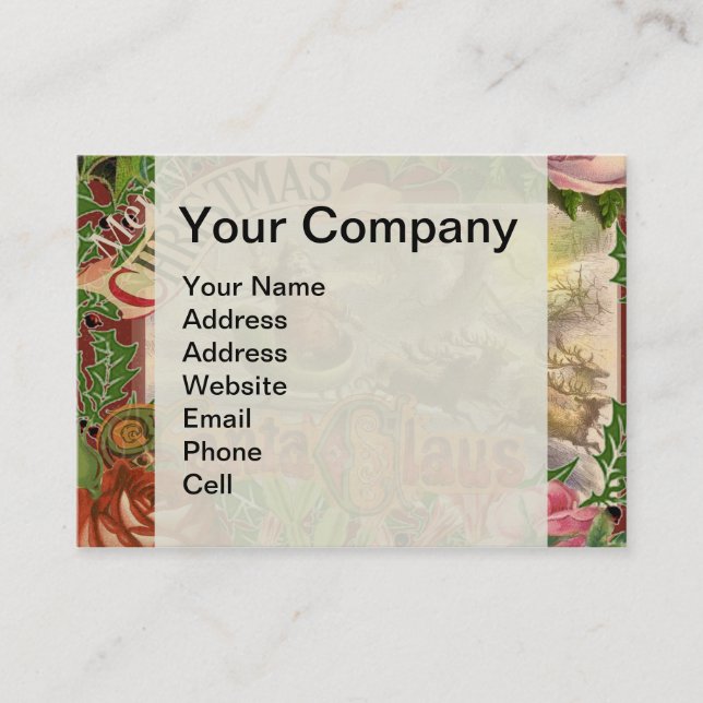 Vintage Christmas Santa Claus Flying Sleigh Business Card (Front)