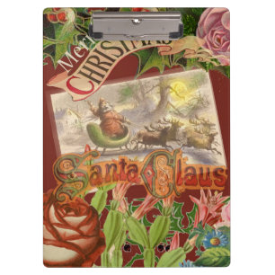 Vintage Christmas Santa Claus Flying Sleigh Clipboard
