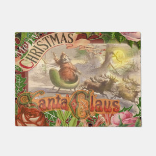 Vintage Christmas Santa Claus Flying Sleigh Doormat