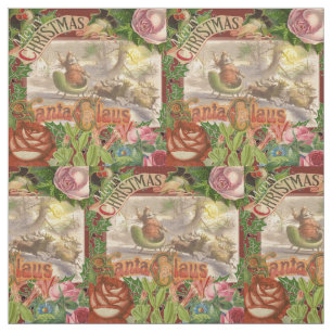 Vintage Christmas Santa Claus Flying Sleigh Fabric