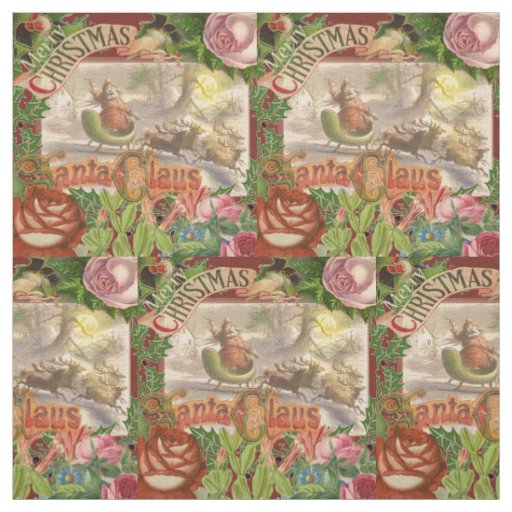 Vintage Christmas Santa Claus Flying Sleigh Fabric