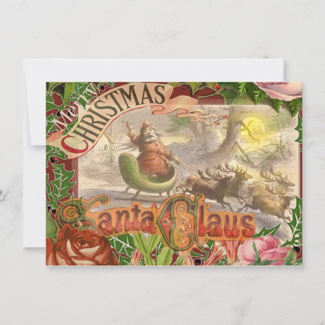 Vintage Christmas Santa Claus Flying Sleigh Invitation (Front)