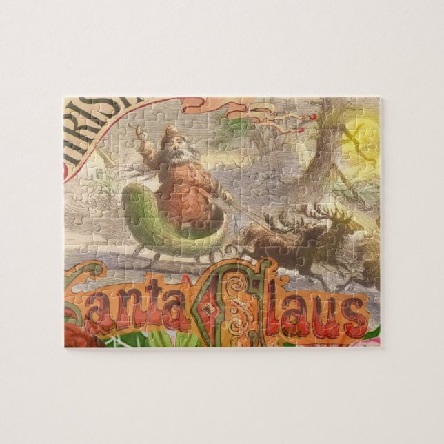 Vintage Christmas Santa Claus Flying Sleigh Jigsaw Puzzle (Horizontal)