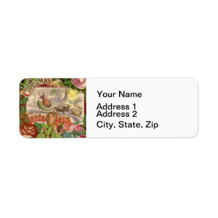 Vintage Christmas Santa Claus Flying Sleigh Label