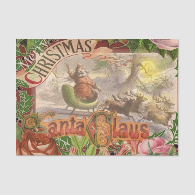 Vintage Christmas Santa Claus Flying Sleigh Tissue Paper (Front)