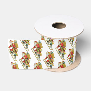 Vintage Christmas Santa Claus & Gifts Satin Ribbon