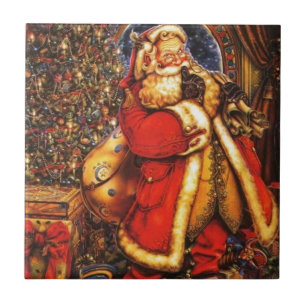 Vintage Christmas Santa Claus happy holiday gift. Ceramic Tile