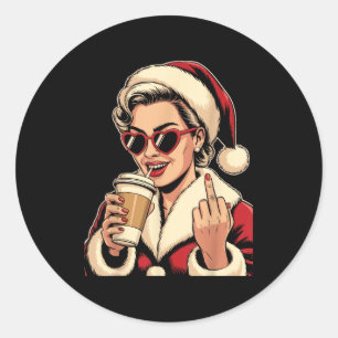Vintage Christmas Santa Claus Heart Sungles Middle Classic Round Sticker