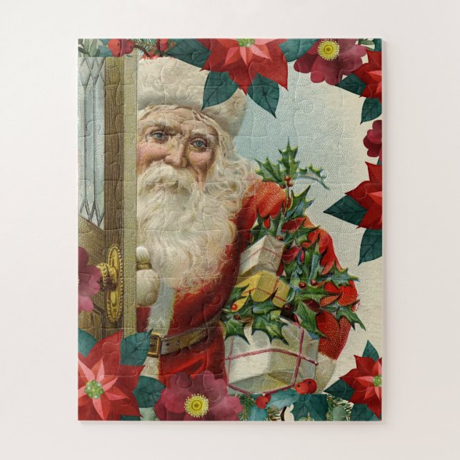 Vintage Christmas Santa Claus Holding Gifts Jigsaw Puzzle (Vertical)