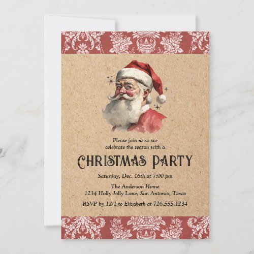 Vintage Christmas Santa Claus Holiday Party Invitation