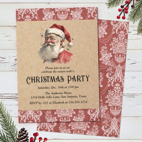 Vintage Christmas Santa Claus Holiday Party Invitation