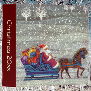 Vintage Christmas, Santa Claus Horse Open Sleigh 3 Ring Binder