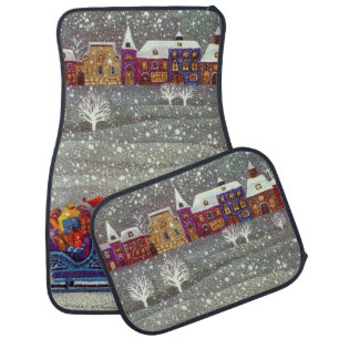 Vintage Christmas, Santa Claus Horse Open Sleigh Car Floor Mat