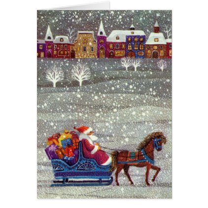 Vintage Christmas, Santa Claus Horse Open Sleigh Card