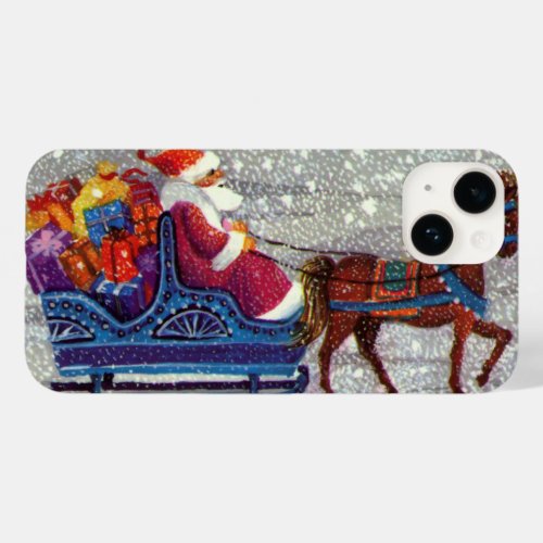 Vintage Christmas Santa Claus Horse Open Sleigh Case_Mate iPhone 14 Case