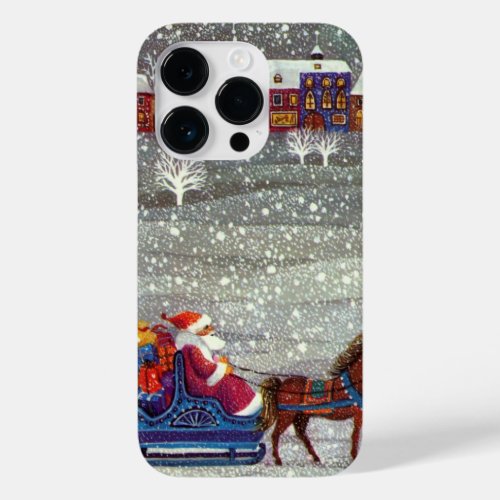 Vintage Christmas Santa Claus Horse Open Sleigh Case_Mate iPhone 14 Pro Case