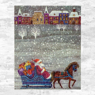 Vintage Christmas, Santa Claus Horse Open Sleigh Jigsaw Puzzle