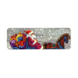 Vintage Christmas, Santa Claus Horse Open Sleigh Label