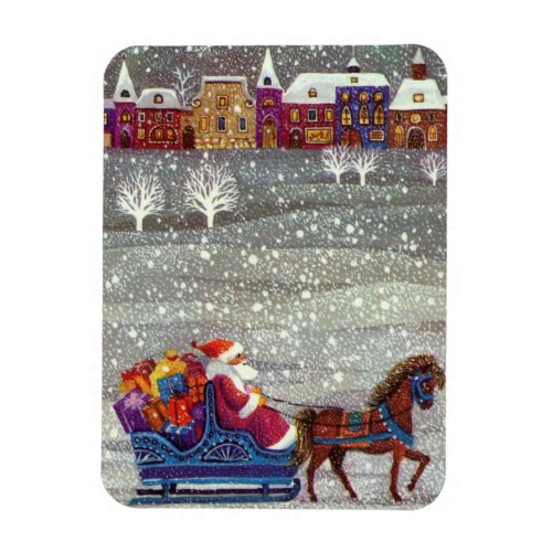 Vintage Christmas Santa Claus Horse Open Sleigh Magnet