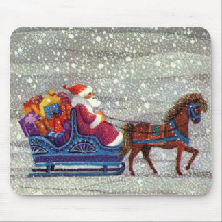 Vintage Christmas, Santa Claus Horse Open Sleigh Mouse Pad