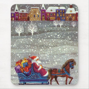 Vintage Christmas, Santa Claus Horse Open Sleigh Mouse Pad