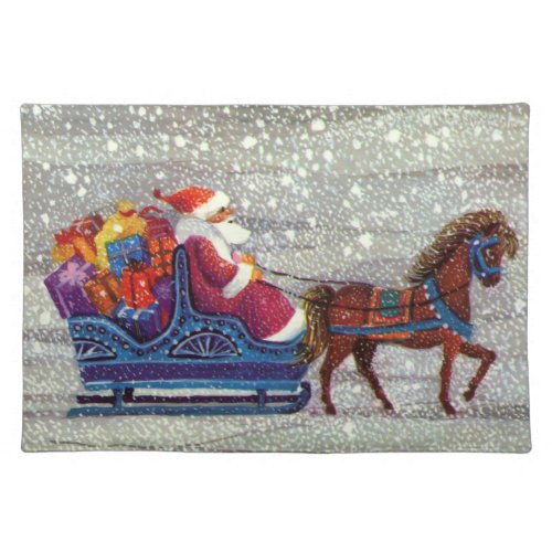 Vintage Christmas Santa Claus Horse Open Sleigh Placemat
