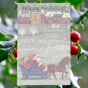 Vintage Christmas, Santa Claus Horse Open Sleigh Stationery