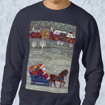 Vintage Christmas  Santa Claus Horse Open Sleigh Sweatshirt by ChristmasCafe at Zazzle