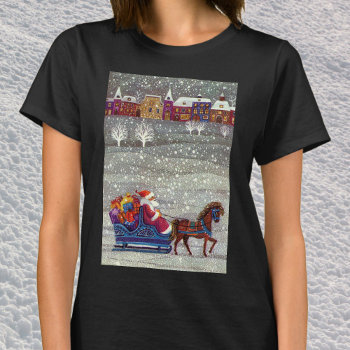 Vintage Christmas  Santa Claus Horse Open Sleigh T-shirt by ChristmasCafe at Zazzle