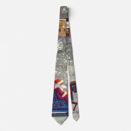 Vintage Christmas Santa Claus Horse Open Sleigh Tie