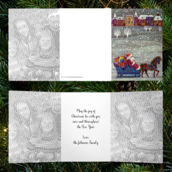 Vintage Christmas  Santa Claus Horse Open Sleigh Tri-fold Holiday Card by ChristmasCafe at Zazzle