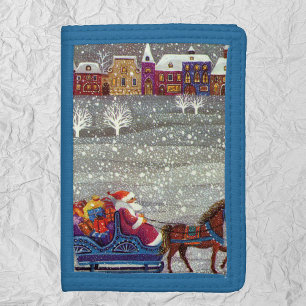 Vintage Christmas, Santa Claus Horse Open Sleigh Tri-fold Wallet