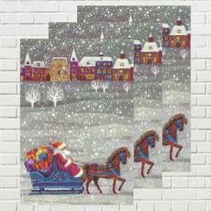 Vintage Christmas, Santa Claus Horse Open Sleigh Wrapping Paper Sheets