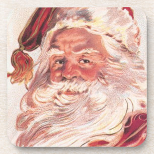 Vintage Christmas Santa Claus Illustration Beverage Coaster