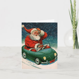 Vintage Christmas, Santa Claus in a Car Thank You Holiday Card