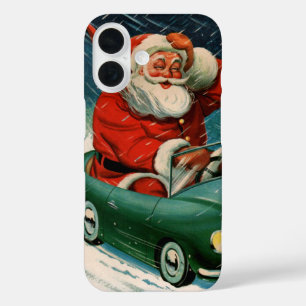 Vintage Christmas, Santa Claus in a Cute Car iPhone 16 Case