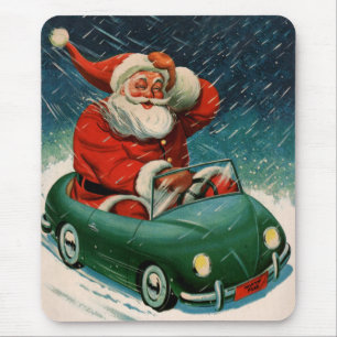 Vintage Christmas, Santa Claus in a Cute Car Mouse Pad