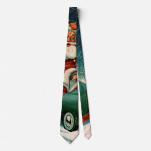 Vintage Christmas, Santa Claus in a Cute Car Neck Tie