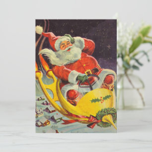 Vintage Christmas, Santa Claus in a Spaceship Invitation