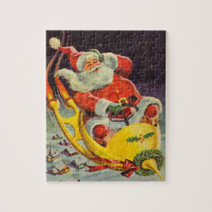 Vintage Christmas, Santa Claus in a Spaceship Jigsaw Puzzle