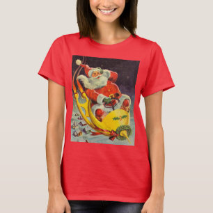 Vintage Christmas, Santa Claus in a Spaceship T-Shirt