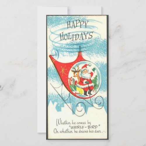 Vintage Christmas Santa Claus In Helicopter Holiday Card