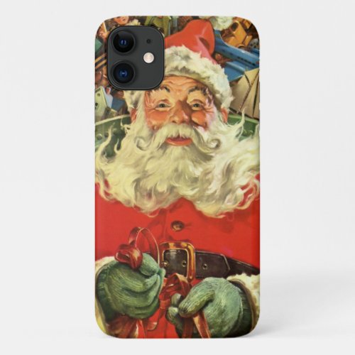 Vintage Christmas Santa Claus in Sleigh with Toys iPhone 11 Case